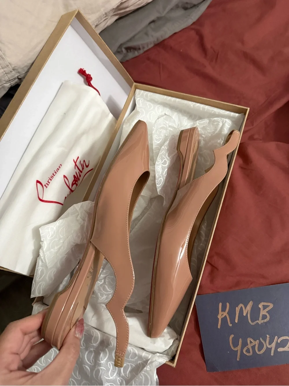 NEW Christian Louboutin Nude Patent Slingback Pumps - Picture 3 of 8